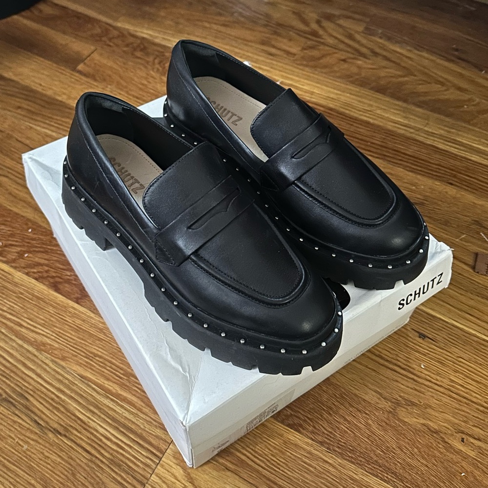 SCHUTZ Black Christie Studs Loafers